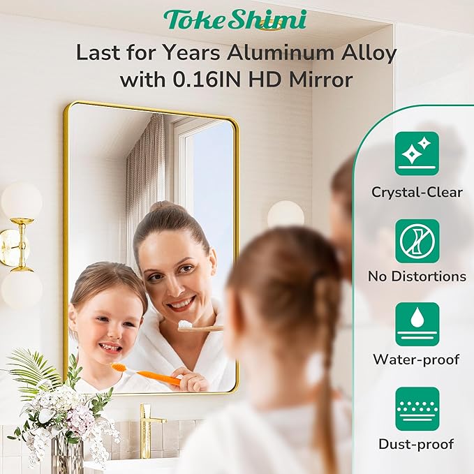 TokeShimi 55x36 Bathroom Mirror Gold, Aluminum Framed Bathroom Mirrors