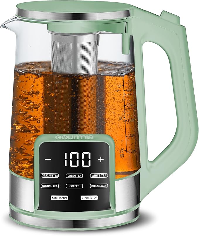 Gourmia Electric Programmable Glass Kettle – 1.7L Temperature Control Tea &