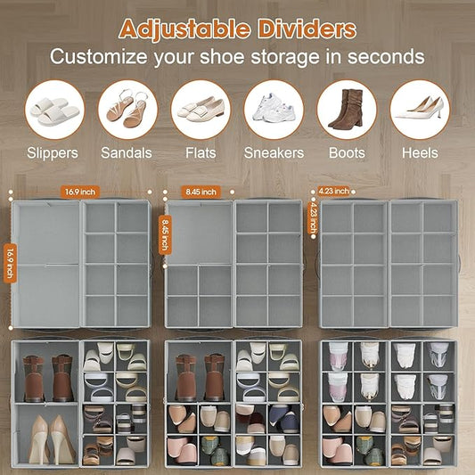 2 Pack Shoe Organizer for Closet, Foldable Shoe Storage Organizer