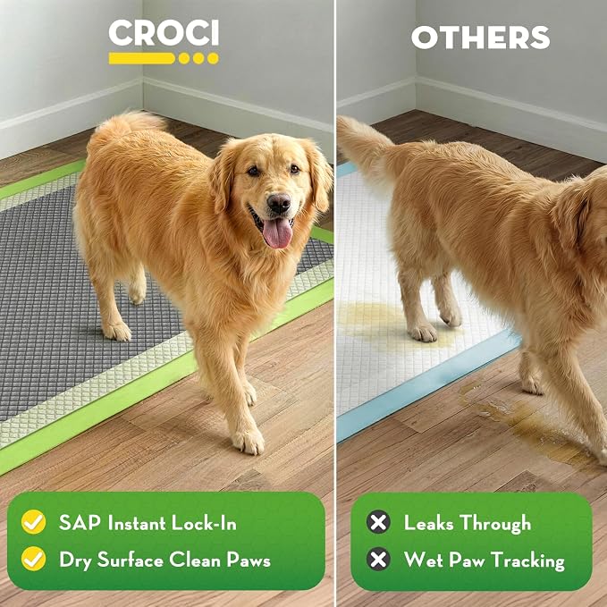 CROCI Charcoal Puppy Pads with Adhesive Tabs 2X Odor Control 28x34in 40Ct | Super Absorbent Pee Pads for Dogs, Quick-Dry Surface, Unscented, Renewable Bamboo Material, Disposable