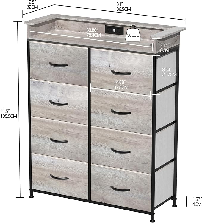 Dresser for Bedroom with Charing Station Grey Dresser with LED Lights Tall