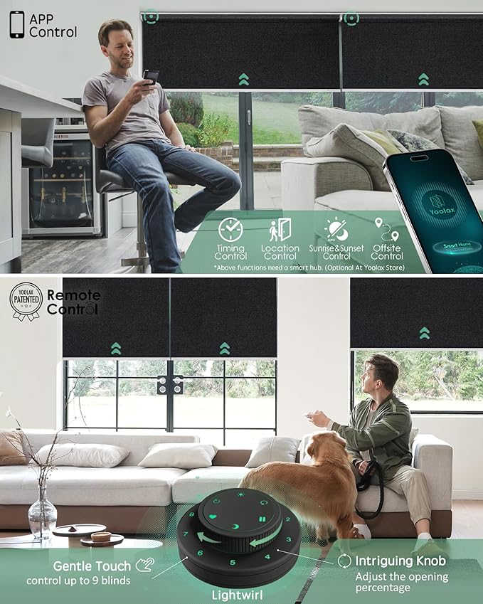 Yoolax Motorized Blinds with Remote, Automatic Window Shades Work with Alexa