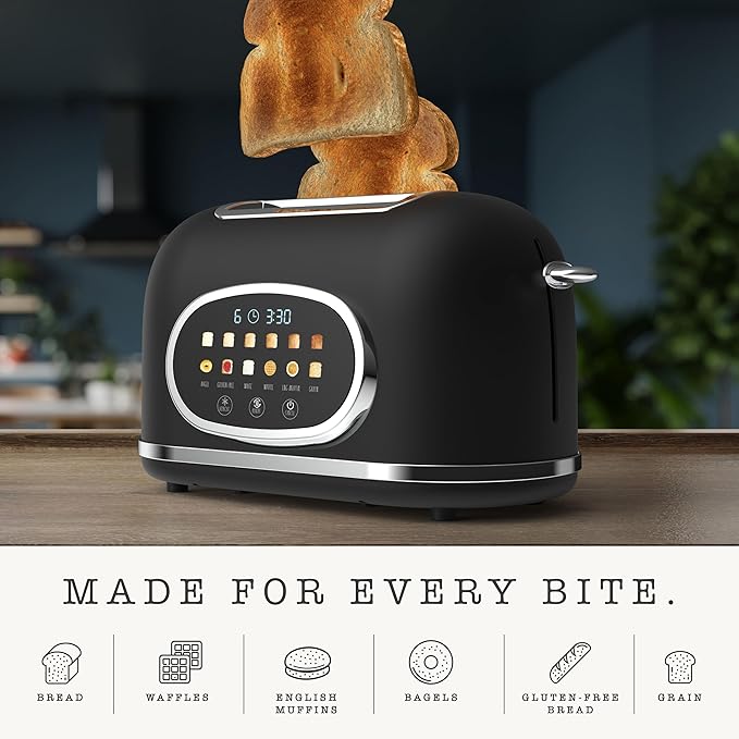 Rae Dunn Retro Digital Electric Toaster, 2 Slice Stainless Steel Toaster