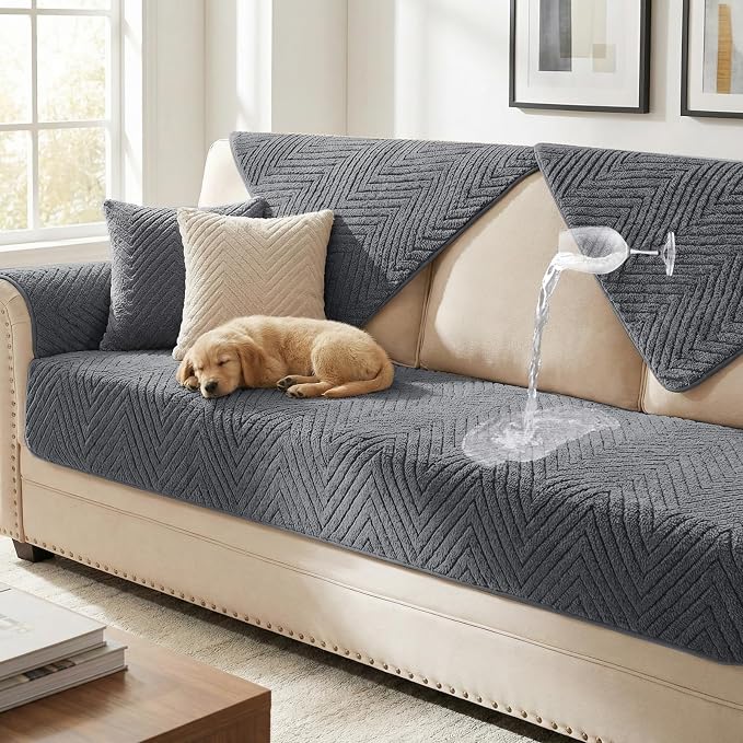 Turquoize Waterproof Couch Cover for Dogs Fuzzy Pet Couch Covers for Sofa Thick Dog Bed Cover Non-Slip Sofa Covers for 3 Cushion Couch Protector Slipcover Pet Friendly (Grey, 36" x 96")