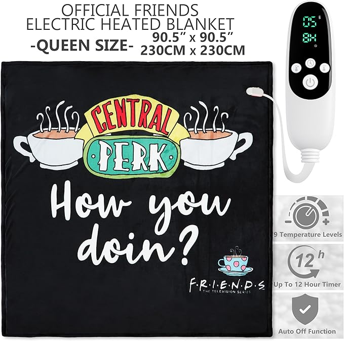 Friends TV Show Heated Blanket Electric, Queen Size Luxurious Fleece Blanket