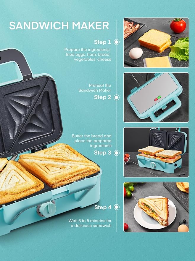 FOHERE Waffle Maker 3 in 1 Sandwich Maker 1200W Panini Press