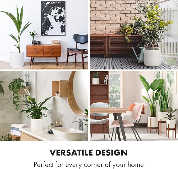 Fox & Fern Large Indoor Planter, Modern Large Plant Pot for Indoor or Outdoor, UV and Frost Resistant - 10 Inch, Matte White Flower Pot with Hide Saucer, Lightweight