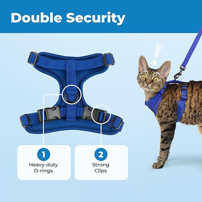 Voyager Escape Proof Cat Harness and Leash Set with Reflective Stitching, Neoprene Handle 5ft - Supports Small, Medium and Large Cats, Kittens for Walking by Best Pet Supplies - Royal Blue, XS