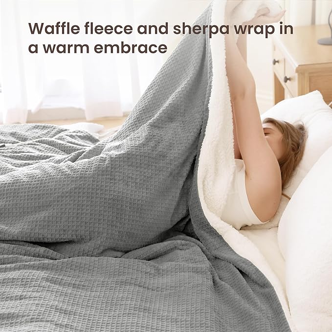 Heated Blanket Electric Blanket Queen Waffle, 84x90 Inches Sherpa Fleece Fast