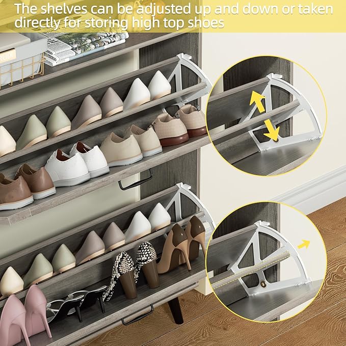 EOYUTLLY Shoe Cabinet with Bench, Shoe Organizer Cabinet with 2 Flip Drawers &