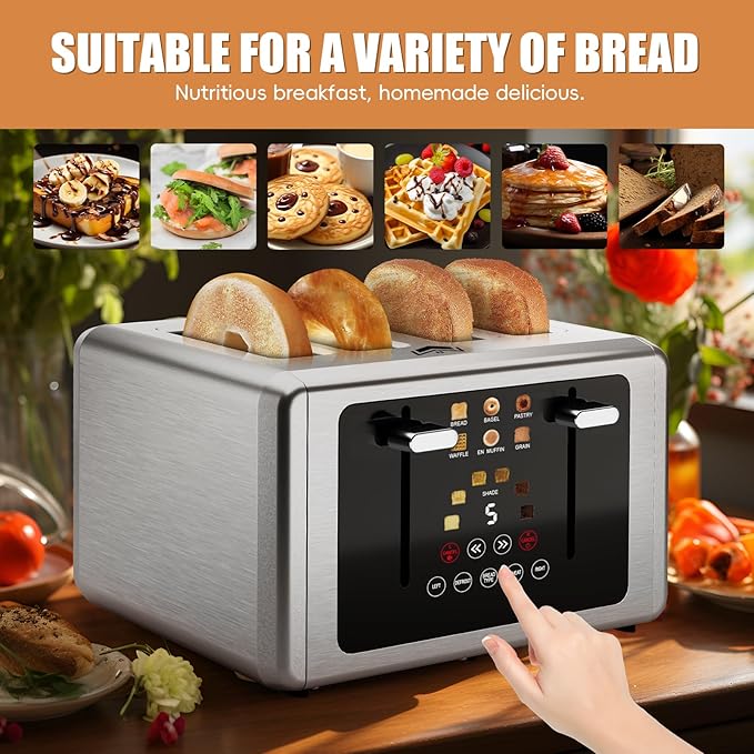 4 Slice Toaster, Touchscreen & Dual Independent Control Panel,5 Basic Functions