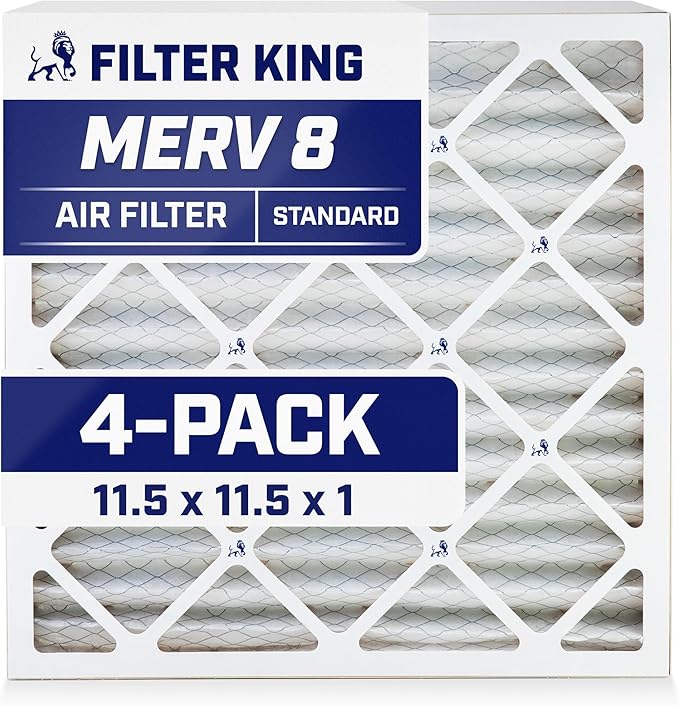 Filter King 11.5x11.5x1 Air Filter | 4-PACK | MERV 8 HVAC Pleated A/C Furnace