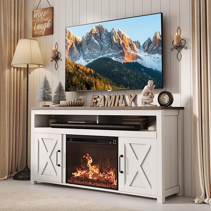 BELLEZE 58" Farmhouse Fireplace TV Stand