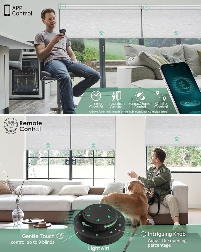 Yoolax Motorized Blinds with Remote, Automatic Window Shades Work with Alexa