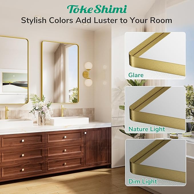 TokeShimi 55x36 Bathroom Mirror Gold, Aluminum Framed Bathroom Mirrors