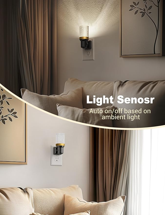 JandCase Night Light, Dimmable Night Lights Plug into Wall, Auto On/Off Light Sensor Nightlight, 5000K Daylight White 0-100LM Brightness LED Night Light, Bathroom Hallway Bedroom Decoration