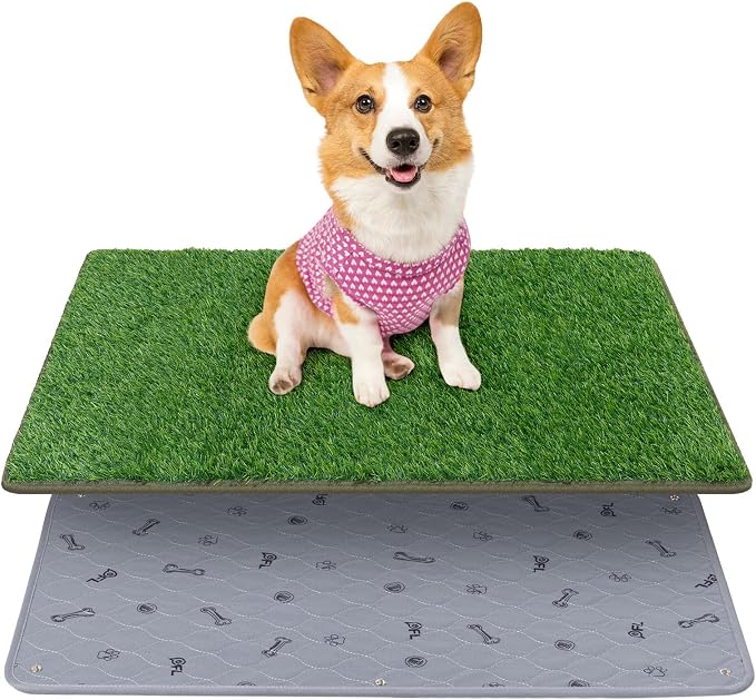 Dog Grass Pad with Tray, 18x30 Dog Litter Box for Patio Balcony Apartment | Floral,Grass Mat with Pad, Artificial Turf Grass, Puppy Indoor Outddor Potty Training, Washable Reusable, Leakproof, Pee On