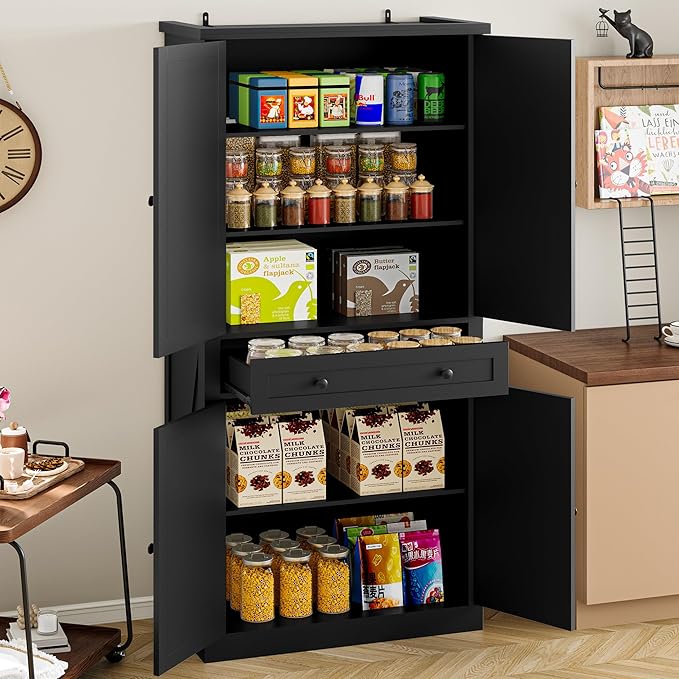 Pantry Organizers and Storage Cabinet, 70” Barn Door White Kitchen Cabinet