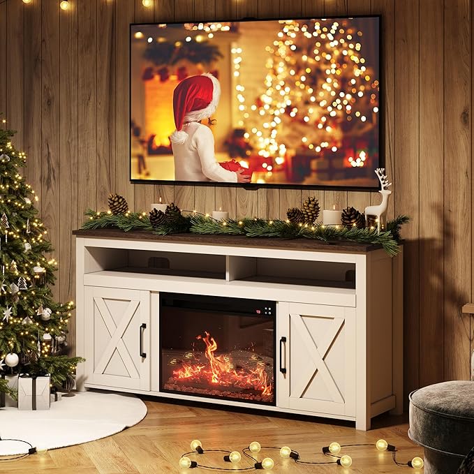 BELLEZE 58" Farmhouse Fireplace TV Stand
