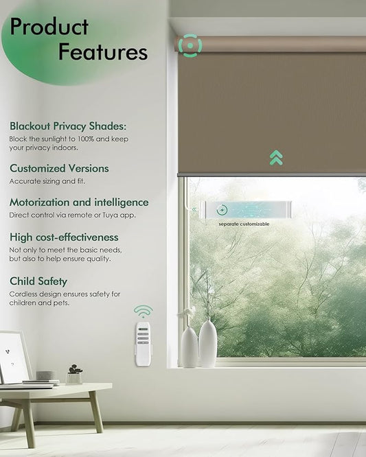Yoolax Motorized Blinds with Remote, Automatic Roller Shades Cordless Electric