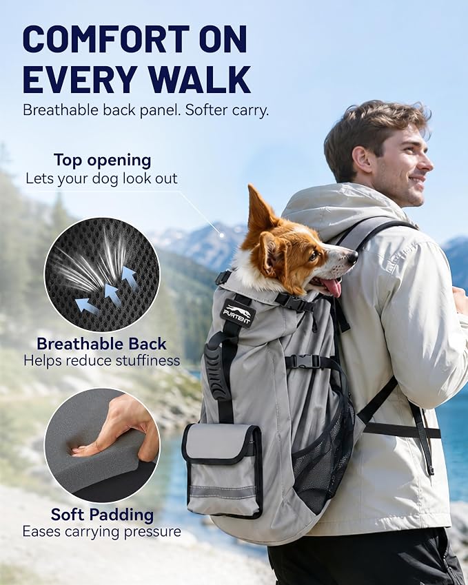 Dog Backpack Carrier for Small and Medium Dogs 4-Layer Safety Design (M) | Detachable Waist Bag with padded shoulder straps, breathable mesh and storage pockets for travel and hiking