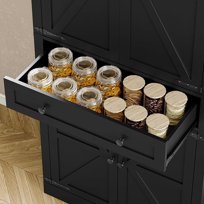 Pantry Organizers and Storage Cabinet, 70” Barn Door White Kitchen Cabinet