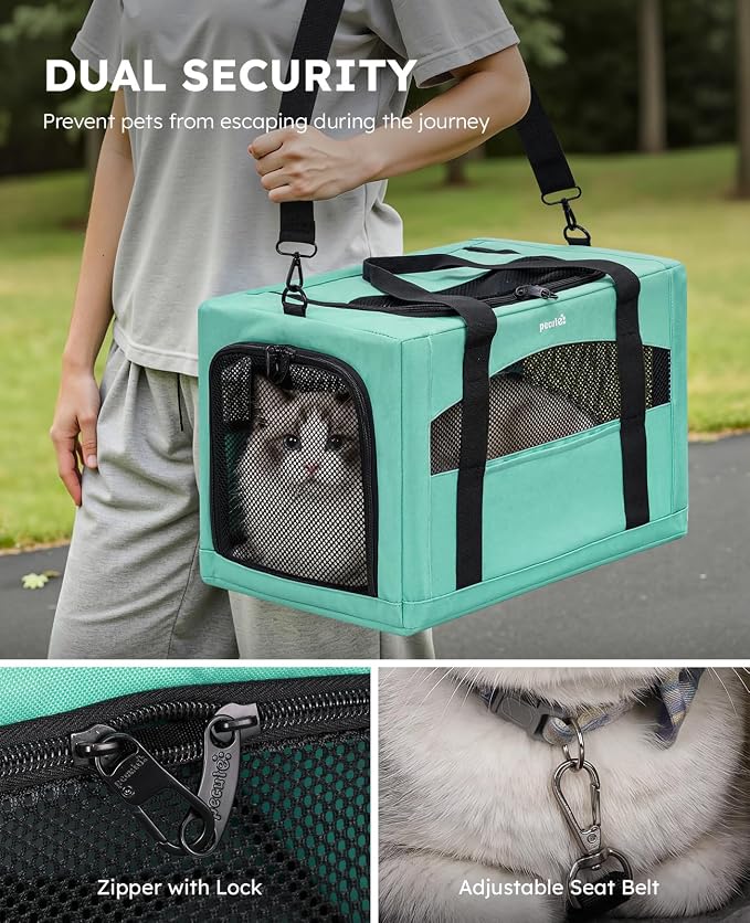 Pecute Cat Carrier Stable, Pet Carrier with Privacy Partition,Light Green | Safe For Car Travel, Stable Steel Frame, Soft-Sided Pet Carrier Bag For Dogs And Cats Up To 15lbs, Foldable Design,XL.