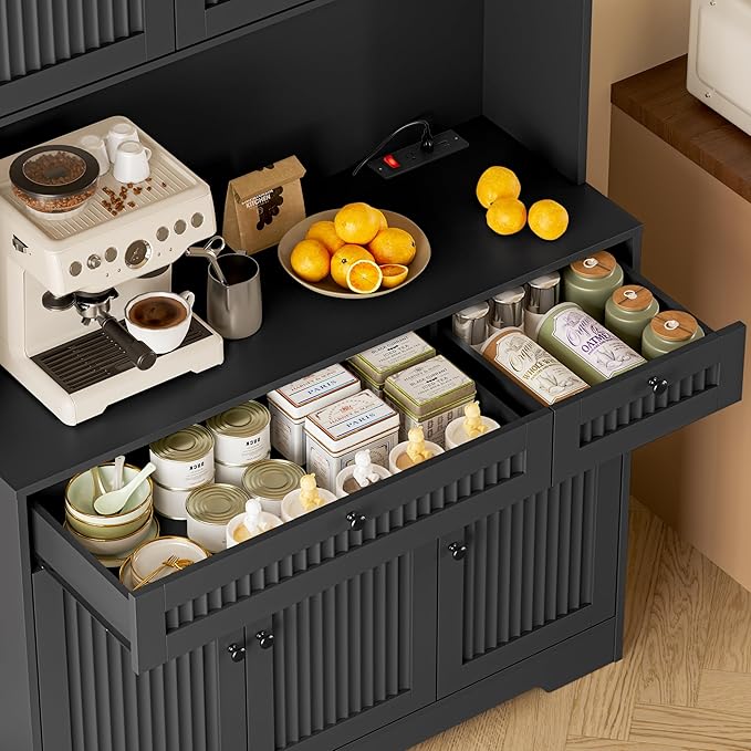 Pantry Cabinet with Charging Station and Light, Tall Kitchen Pantry Storage