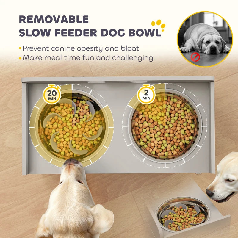 Elevated Dog Bowls With Storage, Raised Dog Bowl Stand With 2 Stainless Steel Bowl For Large Dogs, Gray