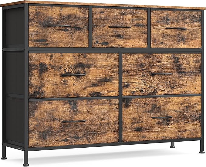 SONGMICS Dresser for Bedroom, Chest of Drawers, 7 Non-Woven Fabric Drawers