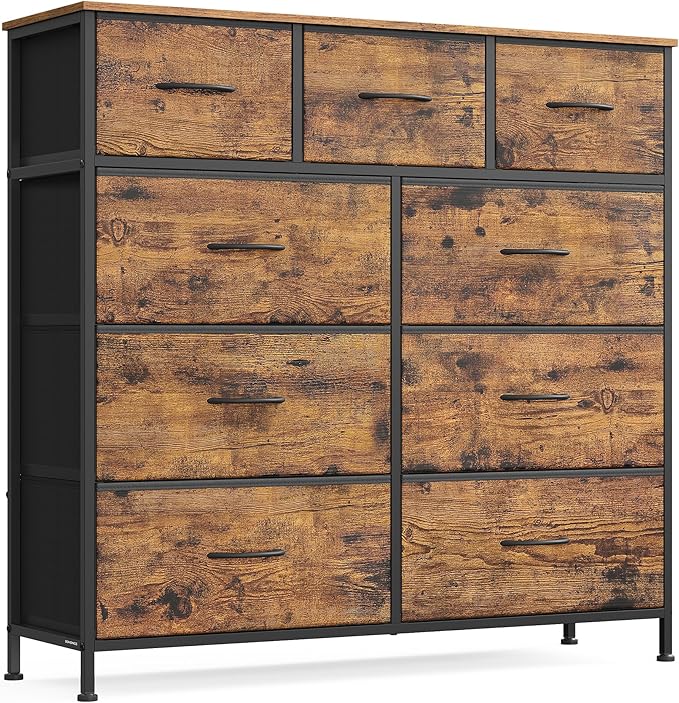 SONGMICS Dresser for Bedroom, Chest of Drawers, 9 Non-Woven Fabric Drawers