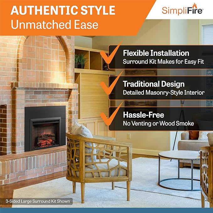 SimpliFire Electric Fireplace Insert, 32-Inch Black Traditional Fire Place