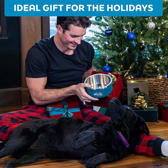Master Pet Supply Stainless Steel Dog Bowls - 128 oz, Heavy Duty - Black Velvet, Double Wall Extra-Thick Insulated, Non-Slip Pet Water Bowl for Dogs, Cats & Pets, Anti Rust Metal, Dish Washer Safe
