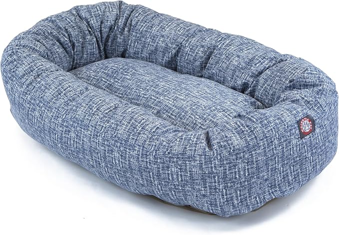 Majestic Pet Bagel Calming Dog Bed, 24 Inch Small, Round, Washable, Blue | Cozy Soft Fluffy Donut Pet Bed with Spine Support for Head Rest – Anti-Anxiety Comfort for Puppies & Dogs, 24x19x7 Inches
