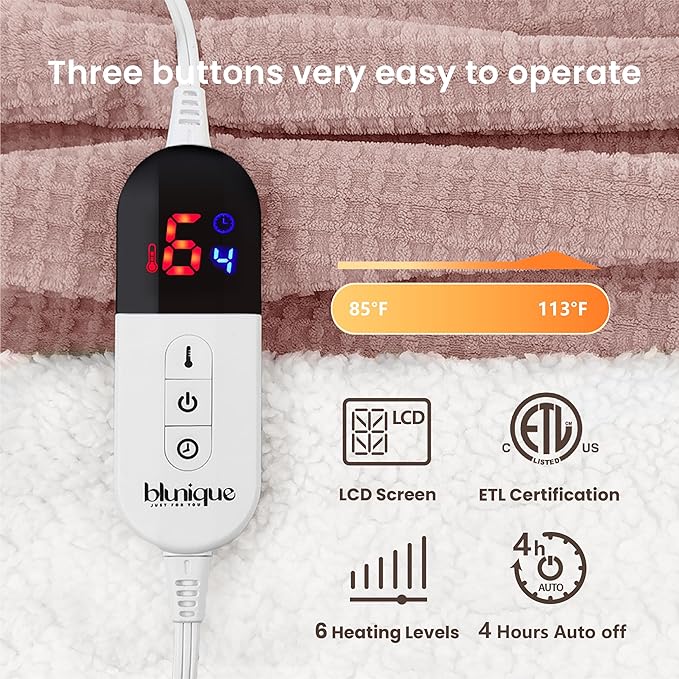 Heated Blanket Electric Throw Waffle, 50x60 Inches Sherpa Fleece Fast Heating