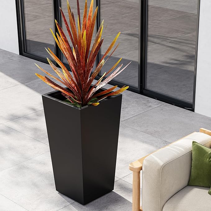 Garvee 30" Tall Planters Set of 2, Outdoor&Indoor Black Planter Pots, High Front Porch Planter Pots with Drainage Holes&Water Level Monitor&Inner Bucket,Black