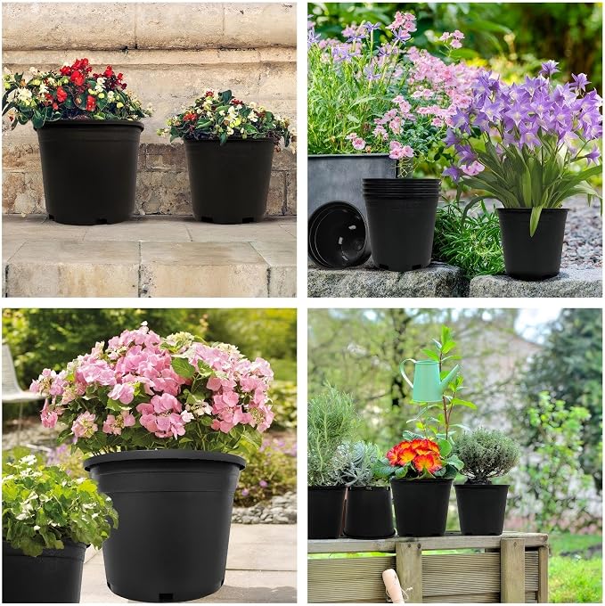 20 Gallon Nursery Pots Plastic Container Injection Molded Pot for Plants Flexible with Drainage Holes Suitable for Plants Soil Growers or Hydroponics Black 10 Pcs
