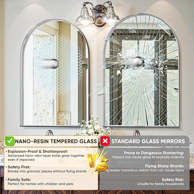 Arched Mirror 30"x40", Bathroom Mirror, Wall Mounted Vanity Mirror