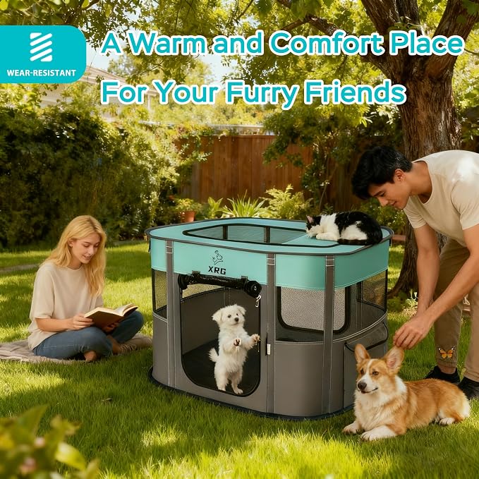 XRG Foldable Pet Playpen,Indoor Cat cage Puppy Crates M(31.5"x23.6"x21.7") | Portable Dog Crates with Upgrade Breathable Mesh,Sturdy Cat Kennel Indoor & Outdoor for Rabbit or Small Animals,Green