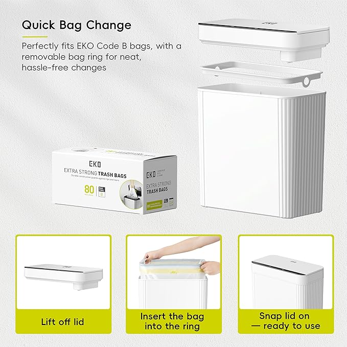 EKO Brio 10L/2.6 Gallon Motion Sensor Trash Can, Automatic Touchless Bathroom