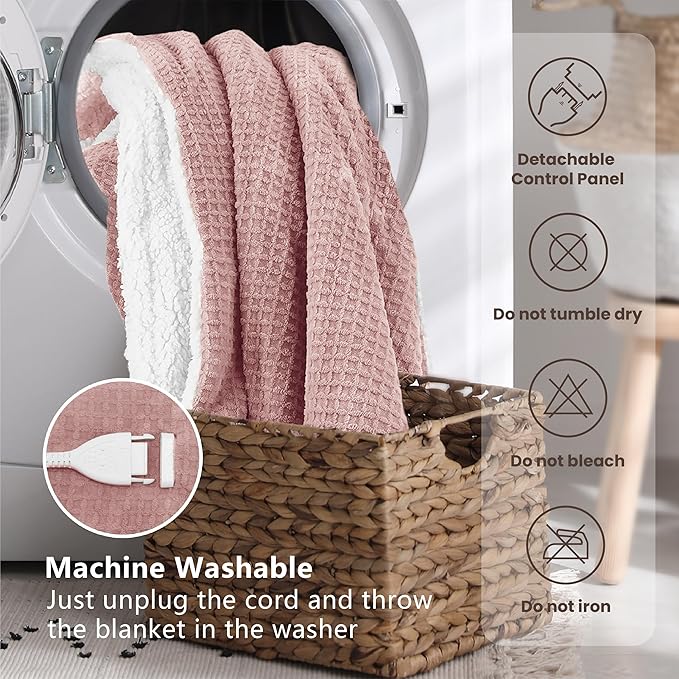 Heated Blanket Electric Throw Waffle, 50x60 Inches Sherpa Fleece Fast Heating