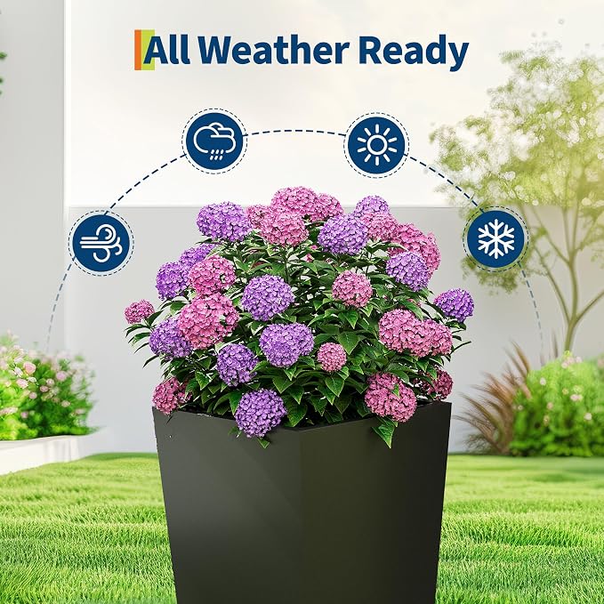 Garvee 30" Tall Planters Set of 2, Outdoor&Indoor Black Planter Pots, High Front Porch Planter Pots with Drainage Holes&Water Level Monitor&Inner Bucket,Black