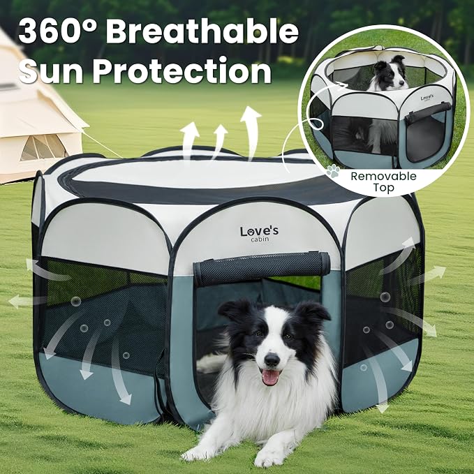 Love's cabin Pet Puppy Dog Playpen, Large Dog Tent Crates Cage Indoor/Outdoor, Portable Playpen for Cat, Foldable Pop Up Dog Kennel Playpen with Carring Case, Removable Zipper Top, Moss Green