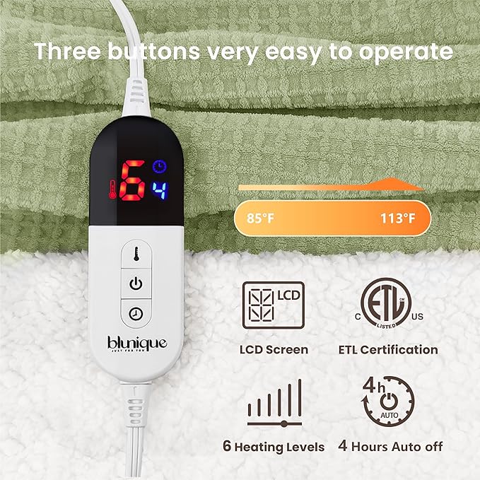 Heated Blanket Electric Throw Waffle, 50x60 Inches Sherpa Fleece Fast Heating