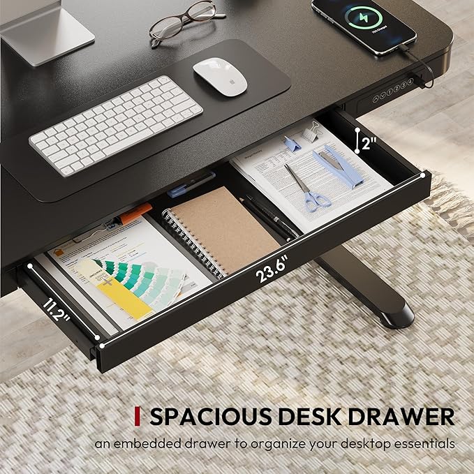 SANODESK Standing Desk with Drawer, Electric Height Adjustable Home Office Desk