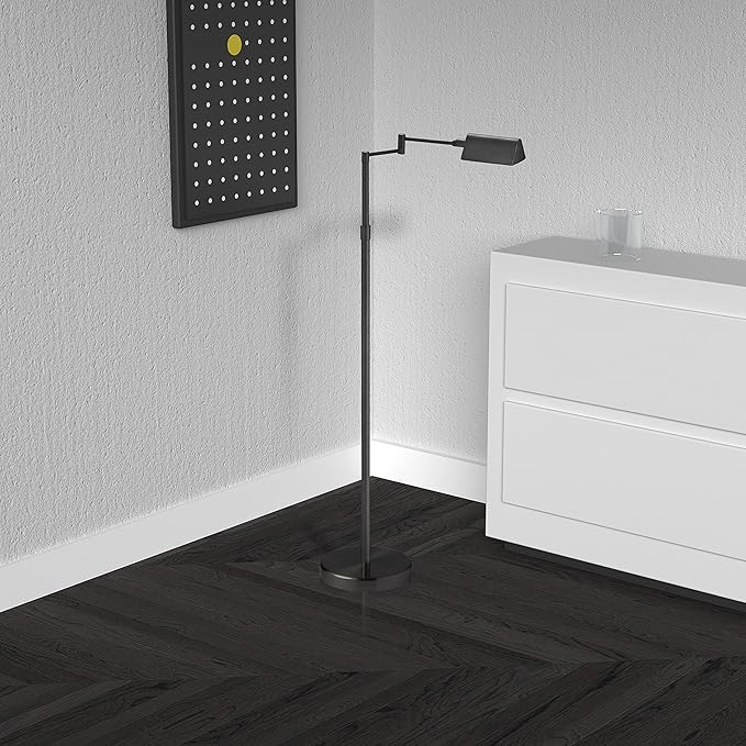 Dainolite 9257LEDF Adjustable LED Lamp Contemporary LED Floor Lamp with Adjustable Swing Arm for Living Room, Bedroom or Office - 3000K - 50.25'' - Black