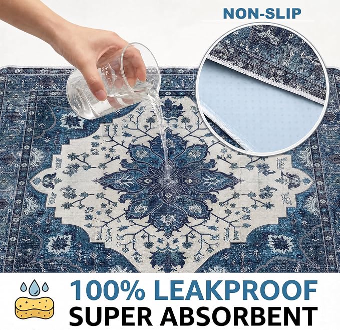 Washable Pee Pads for Dogs,Great Urine Absorbent Reusable Puppy Training Pads,Waterproof,Leak-Proof & Non-Slip Potty Pads for Whelping,Crate,Playpen,Bed.(Dark Navy Floral,54"x54")