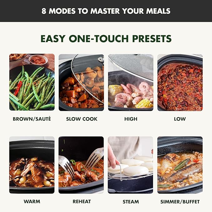 GreenPan Elite 8-in-1 Programmable 6QT Electric Slow Cooker, Dishwasher Safe