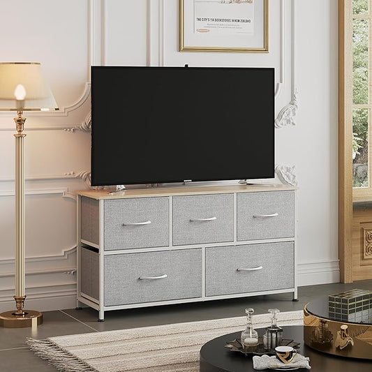 WLIVE Dresser for Bedroom with 5 Drawers, Wide Chest of Drawers, Fabric Dresser