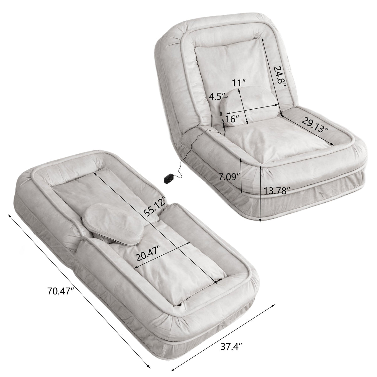 Upholstered Human Dog Bed for Adult & Pets,with 5 Adjustable Position &Massage Pillow, Bean Bag floor sofa with 2 Soft Pillows